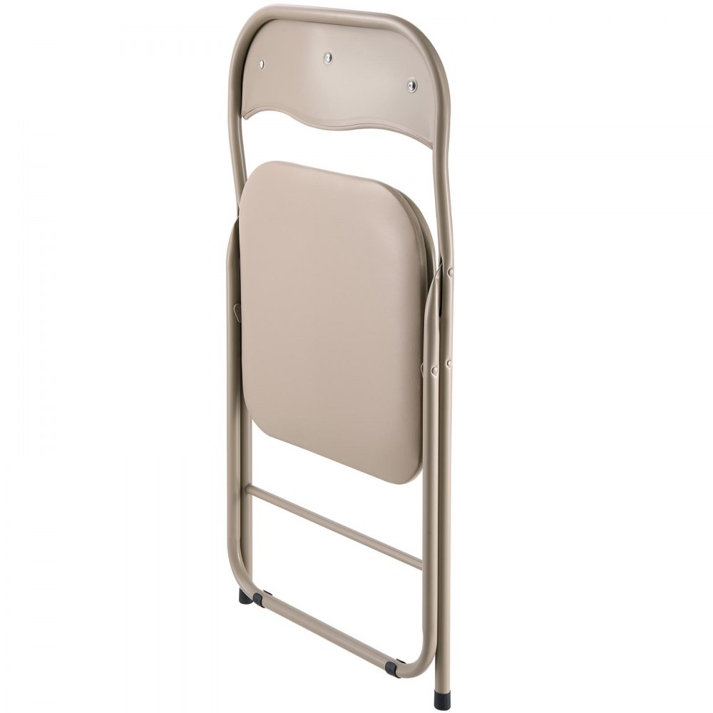 VEVOR 4 Pack Folding Chairs, Foldable Leather Chairs with Heavy Duty Metal Frame & Padded Cushion, Portable Folding Card Table Chairs, Stackable Seats for Home, Yard, Garden, Parties, Events, Khaki