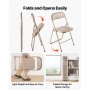 VEVOR 4 Pack Folding Chairs Portable Leather Chairs with Padded Cushion Khaki