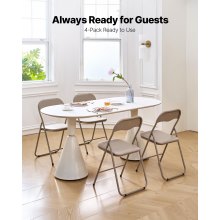 4 Pack Folding Chairs Portable Leather Chairs with Padded Cushion Khaki
