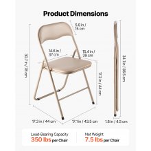 4 Pack Folding Chairs Portable Leather Chairs with Padded Cushion Khaki