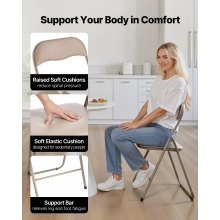 4 Pack Folding Chairs Portable Leather Chairs with Padded Cushion Khaki