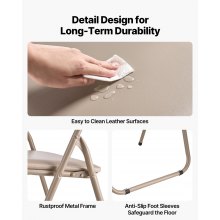 4 Pack Folding Chairs Portable Leather Chairs with Padded Cushion Khaki