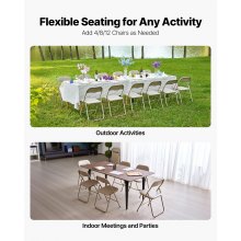 4 Pack Folding Chairs Portable Leather Chairs with Padded Cushion Khaki