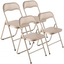 4 Pack Folding Chairs Portable Leather Chairs with Padded Cushion Khaki
