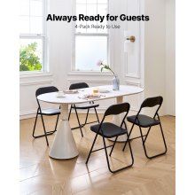 4 Pack Folding Chairs Portable Leather Chairs with Padded Cushion Black