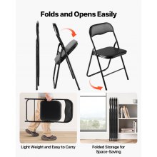 4 Pack Folding Chairs Portable Leather Chairs with Padded Cushion Black