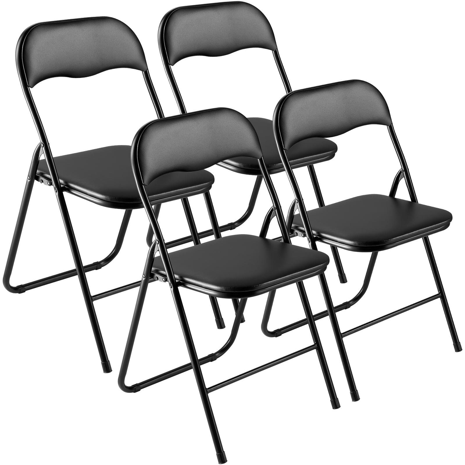 VEVOR 4 Pack Folding Chairs, Foldable Leather Chairs with Heavy Duty Metal Frame & Padded Cushion, Portable Folding Card Table Chairs, Stackable Seats for Home, Yard, Garden, Parties, Events, Black