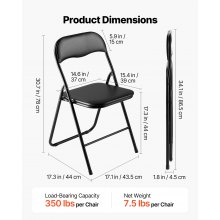 6 Pack Folding Chairs Portable Leather Chairs with Padded Cushion Black
