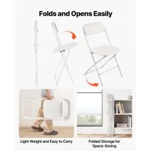 VEVOR 4 Pack Folding Chairs, Foldable Plastic Chairs with Heavy Duty Metal Frame, Portable Folding Card Table Chairs, Stackable Indoor Outdoor Seats for Home, Yard, Garden, Parties, Events, White