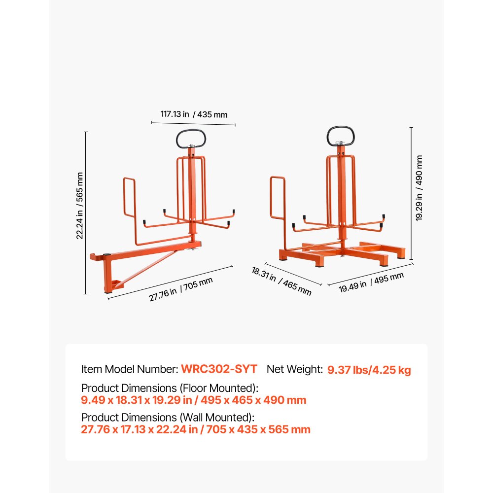 VEVOR Cable Dispenser, Floor or Stud Mounted, Wire Spool Rack, Portable Wire Rack Dispenser with Anti-Slip Metal Handle for Wiring Transport, Swivel Eyelet, for Electrical, Industrial and Retail Use