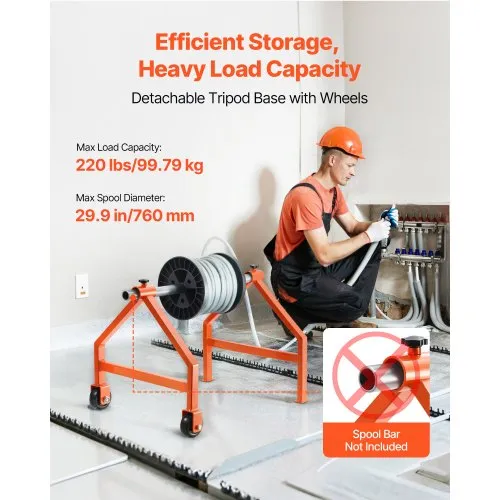 VEVOR Wire Spool Rack, 220 lbs Load Capacity, Portable Cable Caddy, Moveable Wire Rack with Wheels, Spool Holder, Up to 29.9 in Diameter, for Electrical Industrial and Retail Use, Working Efficiency