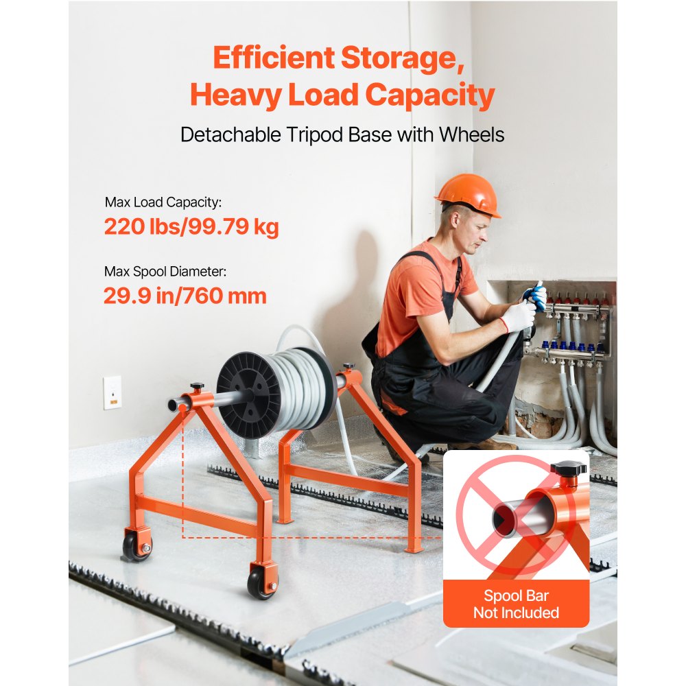 VEVOR Wire Spool Rack, 100 kg / 220 lbs Load Capacity, Portable Cable Caddy, Moveable Wire Rack with Wheels, Spool Holder, Up to 759mm / 29.9 in Diameter, for Electrical Industrial and Retail Use, Working Efficiency