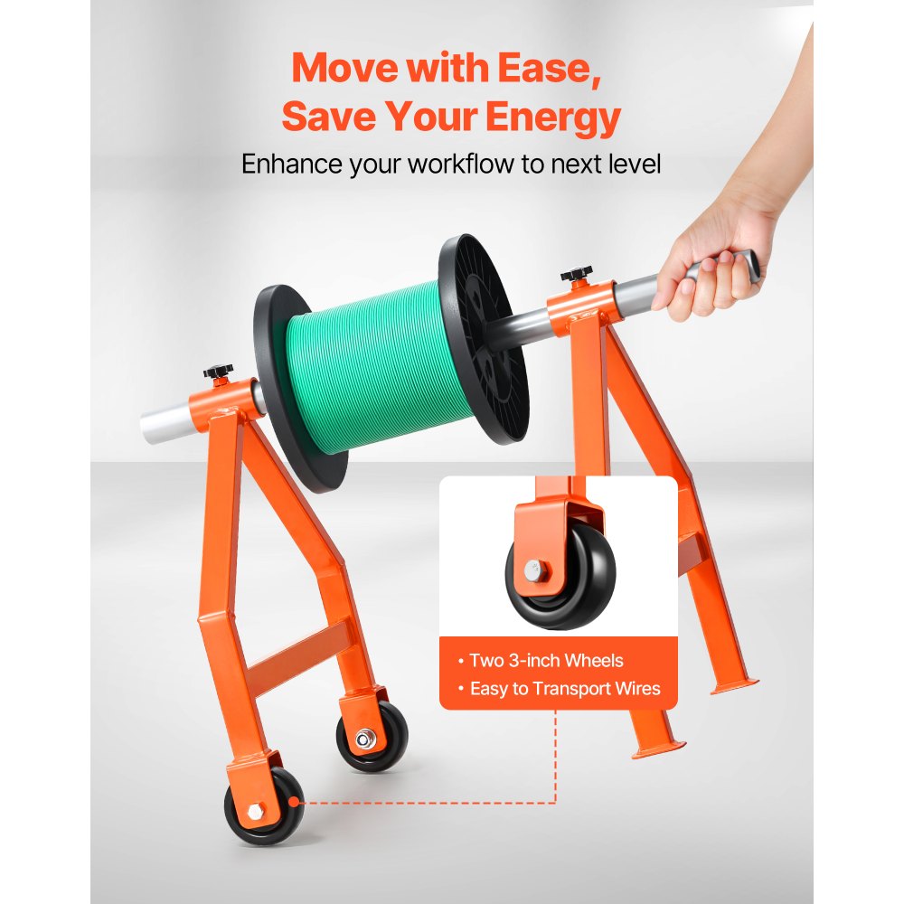 VEVOR Wire Spool Rack, 100 kg / 220 lbs Load Capacity, Portable Cable Caddy, Moveable Wire Rack with Wheels, Spool Holder, Up to 759mm / 29.9 in Diameter, for Electrical Industrial and Retail Use, Working Efficiency