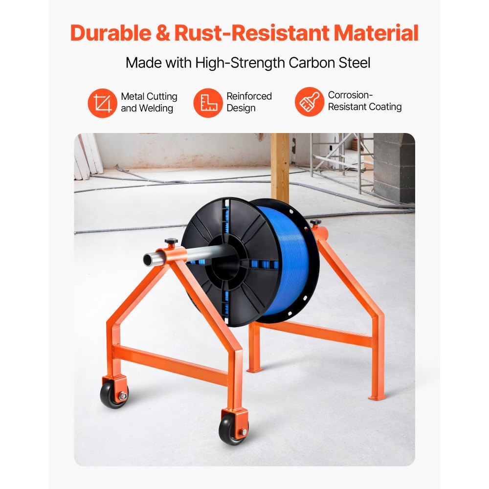VEVOR Wire Spool Rack, 100 kg / 220 lbs Load Capacity, Portable Cable Caddy, Moveable Wire Rack with Wheels, Spool Holder, Up to 759mm / 29.9 in Diameter, for Electrical Industrial and Retail Use, Working Efficiency