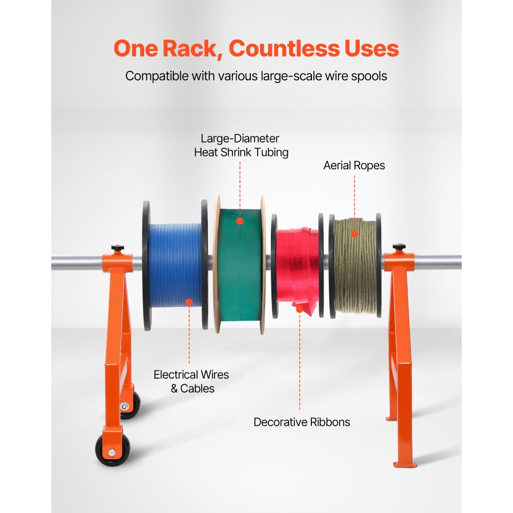VEVOR Wire Spool Rack, 100 kg / 220 lbs Load Capacity, Portable Cable Caddy, Moveable Wire Rack with Wheels, Spool Holder, Up to 759mm / 29.9 in Diameter, for Electrical Industrial and Retail Use, Working Efficiency