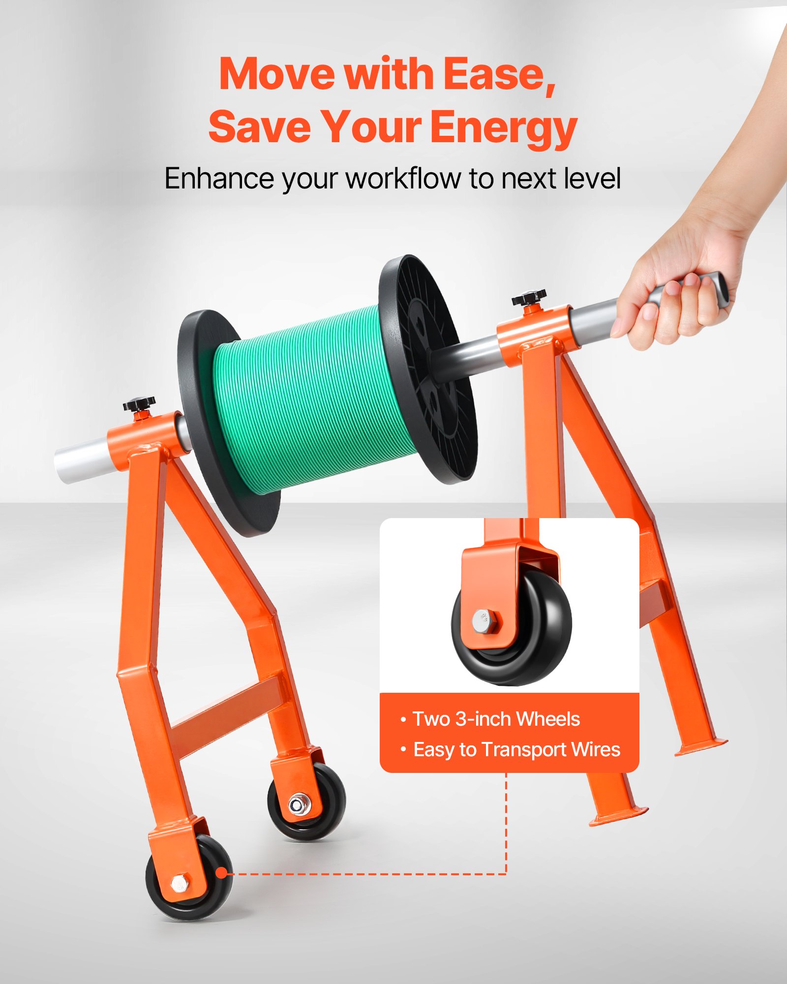 VEVOR Wire Spool Rack, 100 kg / 220 lbs Load Capacity, Portable Cable Caddy, Moveable Wire Rack with Wheels, Spool Holder, Up to 759mm / 29.9 in Diameter, for Electrical Industrial and Retail Use, Working Efficiency