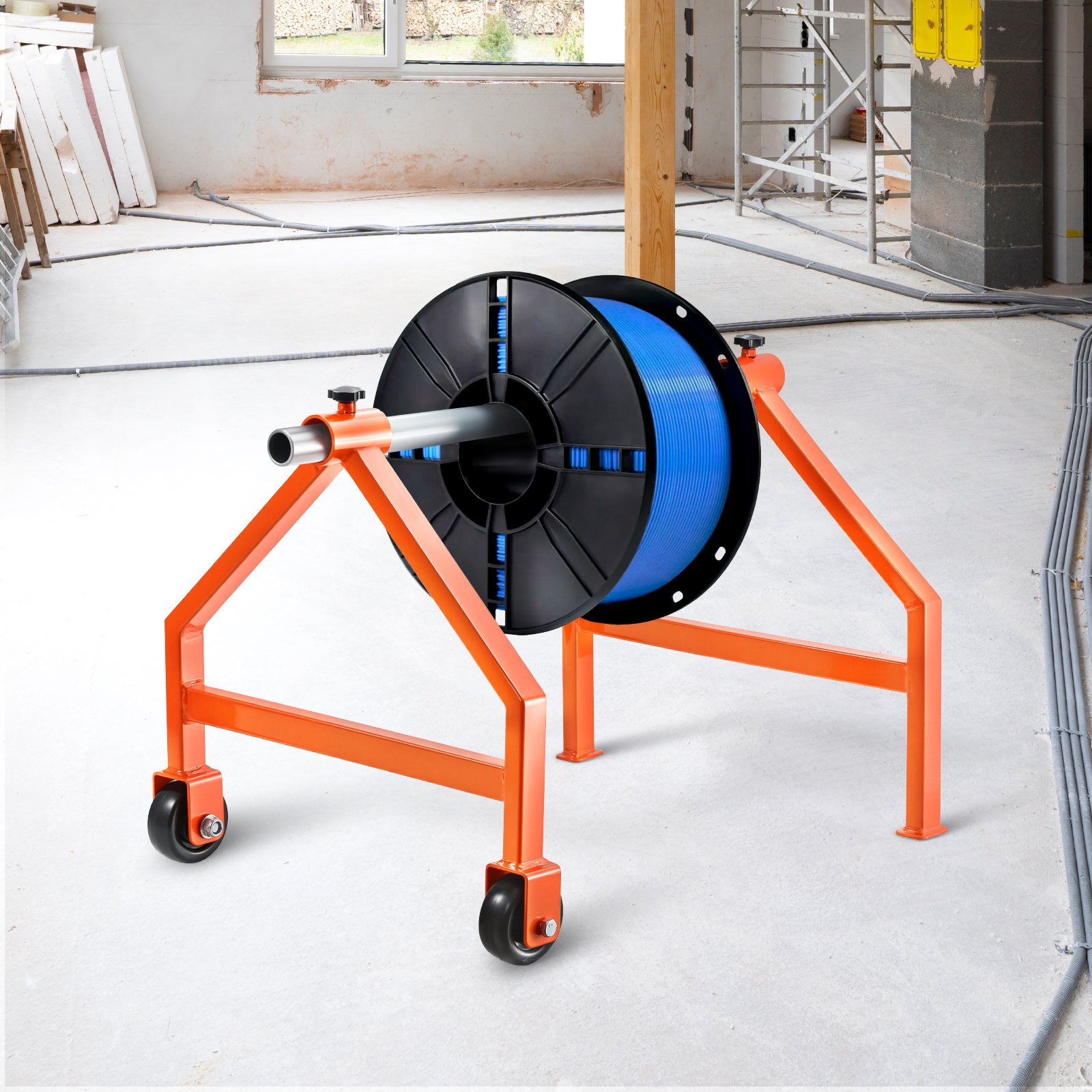 VEVOR Wire Spool Rack, 100 kg / 220 lbs Load Capacity, Portable Cable Caddy, Moveable Wire Rack with Wheels, Spool Holder, Up to 759mm / 29.9 in Diameter, for Electrical Industrial and Retail Use, Working Efficiency