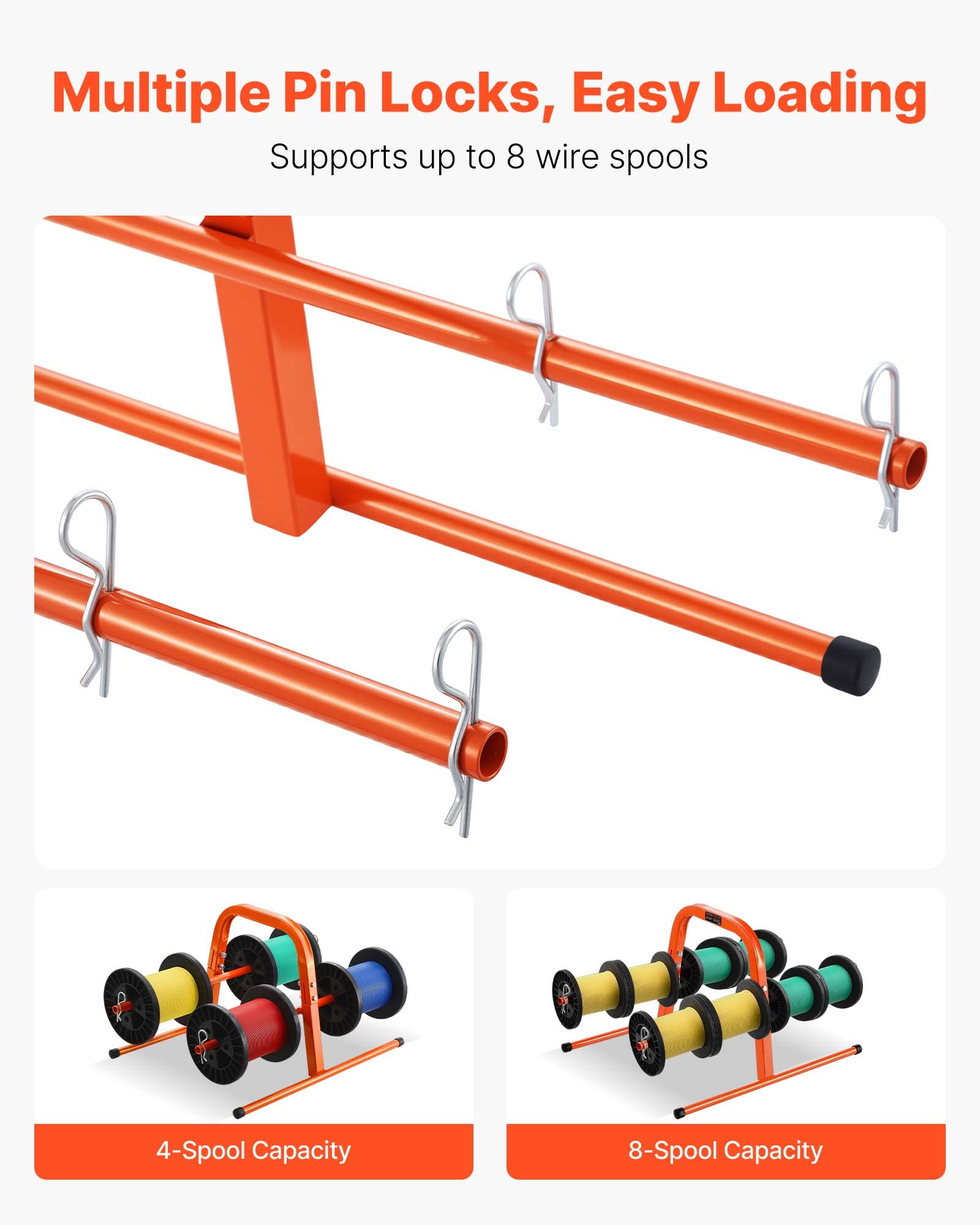 VEVOR Wire Spool Rack, 45 kg / 100 lbs Capacity, Smart Hand Caddy, Heavy-Duty Steel Wire Dispenser Holder for Up to 8 Spools, MAX 240 mm / 9.45 in Diameter, Easy Lift Design for Electrical Industrial and Retail Use