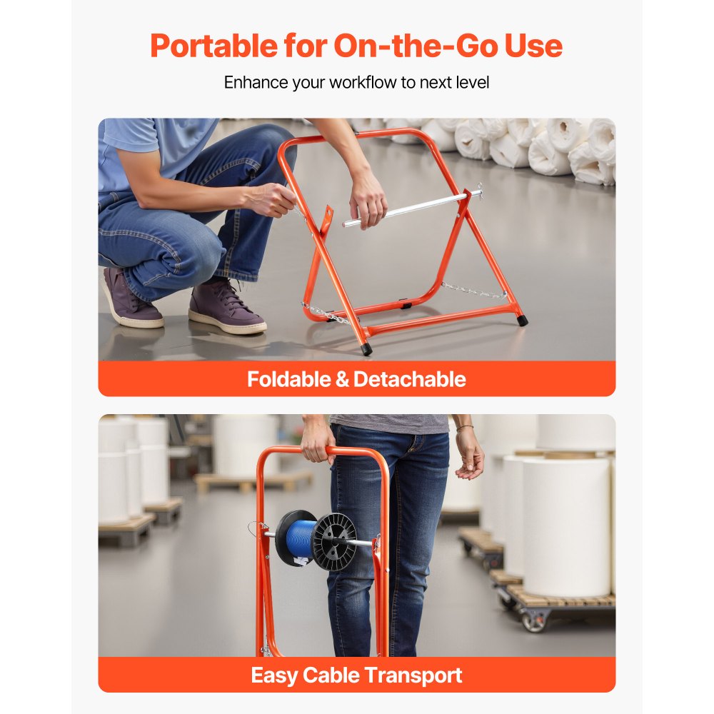 VEVOR Cable Caddy, Heavy Duty Steel Frame, Spool Holder for Electrical Wires, Portable Wire Dispenser for Up to 20 in Diameter Spools, 100 lbs Capacity for Cable Reels, Electrical Industrial Retail