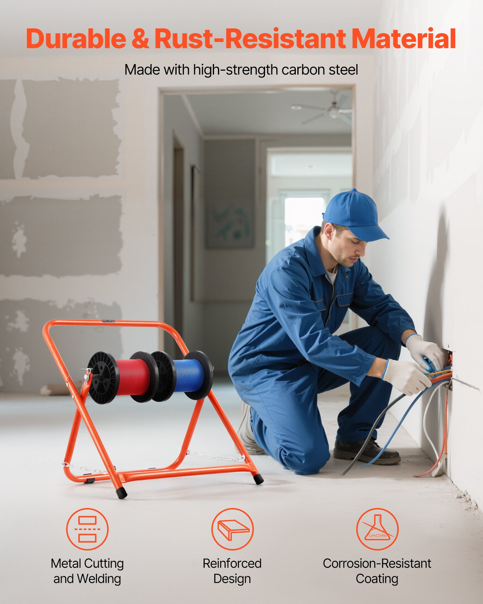 VEVOR Cable Caddy, Heavy Duty Steel Frame, Spool Holder for Electrical Wires, Portable Wire Dispenser for Up to 20 in Diameter Spools, 100 lbs Capacity for Cable Reels, Electrical Industrial Retail