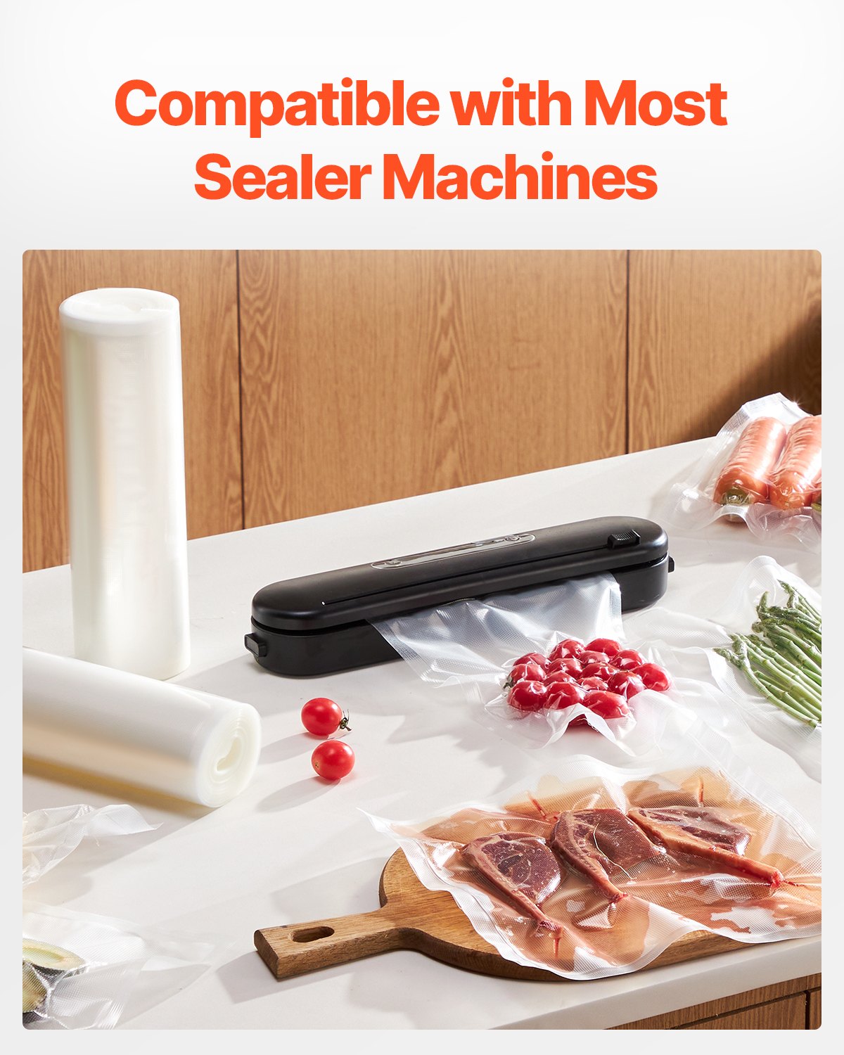 VEVOR Vacuum Sealer Bags, 2 Rolls 11 In x 50 Ft, Non-BPA Food Grade Seal A Meal Bags, Customizable Freezer-friendly Vac Sealing Bag for Food Saver, Food Storage Vacuum Bags for Meal Prep or Sous Vide