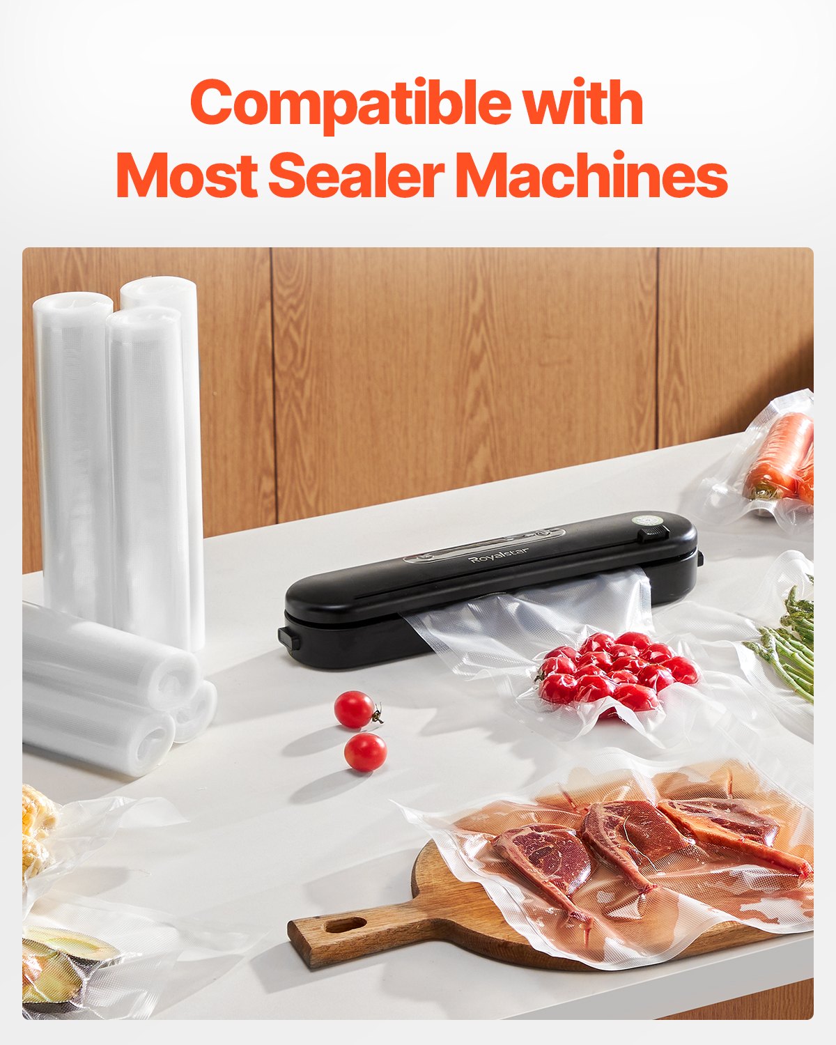 VEVOR Vacuum Sealer Bags, 3 Rolls 11 In x 20 Ft & 3 Rolls 8 In x 20 Ft, Non-BPA Food Grade Seal A Meal Freezer Bag, Customizable Vac Sealing Food Saver Bags, Storage Vac Bag for Meal Prep or Sous Vide