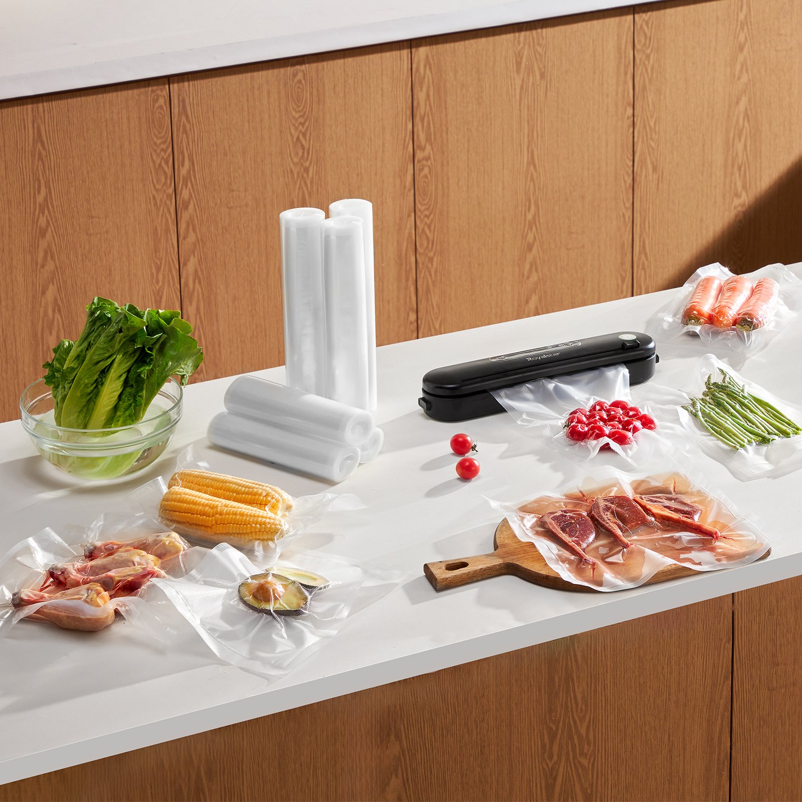 VEVOR Vacuum Sealer Bags, 3 Rolls 11 In x 20 Ft & 3 Rolls 8 In x 20 Ft, Non-BPA Food Grade Seal A Meal Freezer Bag, Customizable Vac Sealing Food Saver Bags, Storage Vac Bag for Meal Prep or Sous Vide