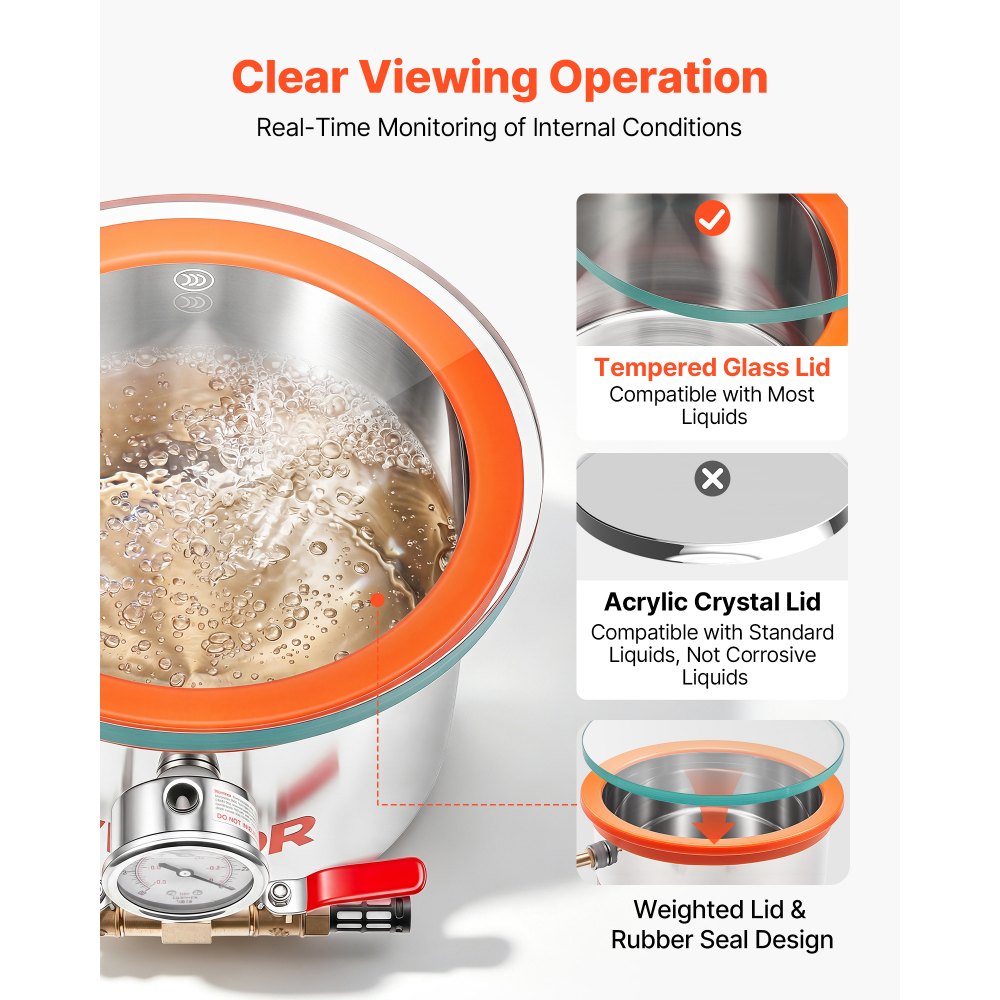 VEVOR 5.7 L Vacuum Chamber, Stainless Steel, Vacuum Degassing Chamber with Tempered Glass Lid, Hose, Air Filter, Ideal for Resin Casting, Stabilizing Wood, Degassing Silicone, Epoxies, Essential Oils