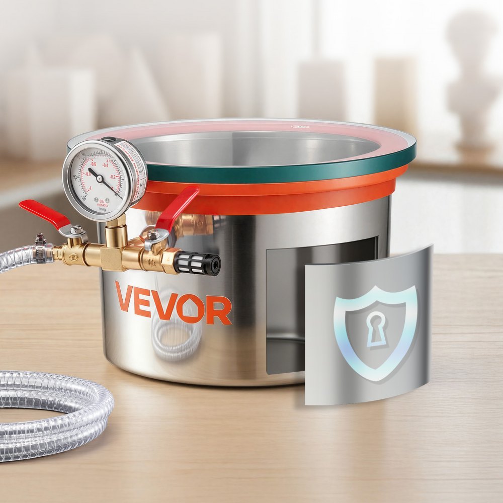 VEVOR 5.7 L Vacuum Chamber, Stainless Steel, Vacuum Degassing Chamber with Tempered Glass Lid, Hose, Air Filter, Ideal for Resin Casting, Stabilizing Wood, Degassing Silicone, Epoxies, Essential Oils