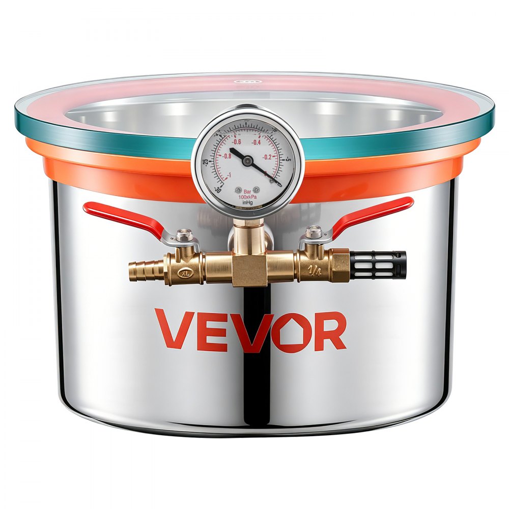 VEVOR 5.7 L Vacuum Chamber, Stainless Steel, Vacuum Degassing Chamber with Tempered Glass Lid, Hose, Air Filter, Ideal for Resin Casting, Stabilizing Wood, Degassing Silicone, Epoxies, Essential Oils