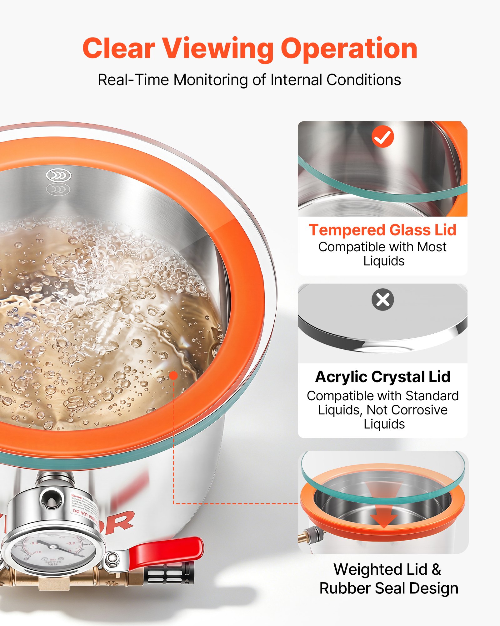 VEVOR 5.7 L Vacuum Chamber, Stainless Steel, Vacuum Degassing Chamber with Tempered Glass Lid, Hose, Air Filter, Ideal for Resin Casting, Stabilizing Wood, Degassing Silicone, Epoxies, Essential Oils