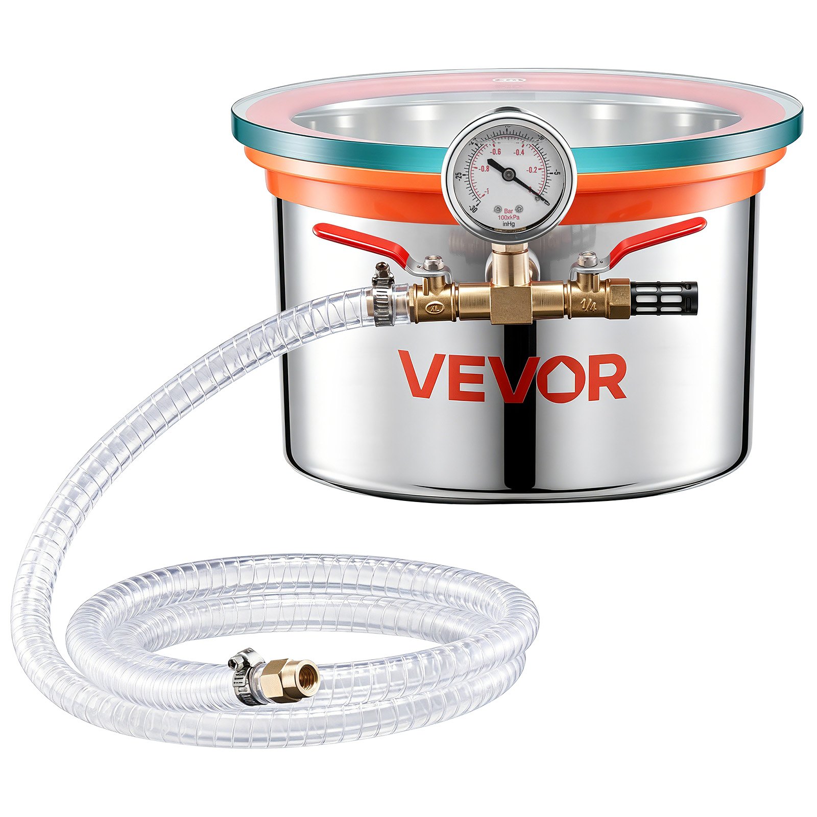 VEVOR 5.7 L Vacuum Chamber, Stainless Steel, Vacuum Degassing Chamber with Tempered Glass Lid, Hose, Air Filter, Ideal for Resin Casting, Stabilizing Wood, Degassing Silicone, Epoxies, Essential Oils