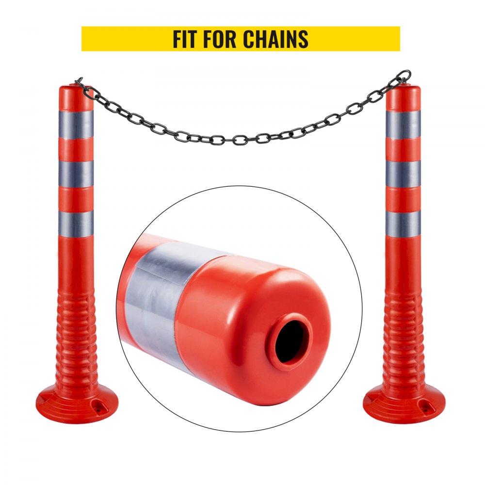 VEVOR Traffic Delineator, 12 PCS Posts Channelizer Cone, Delineator Post Kit 30 in Height, PU Traffic Post, Orange Safety Cones, Portable Spring Posts with Base, Barrier Cones with Reflective Bands
