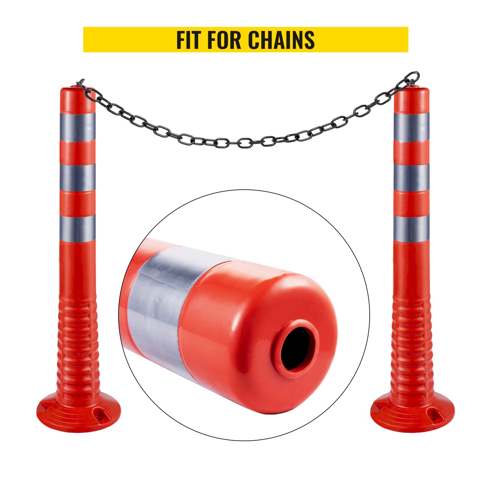 VEVOR Traffic Delineator, 12 PCS Posts Channelizer Cone, Delineator Post Kit 30 in Height, PU Traffic Post, Orange Safety Cones, Portable Spring Posts with Base, Barrier Cones with Reflective Bands