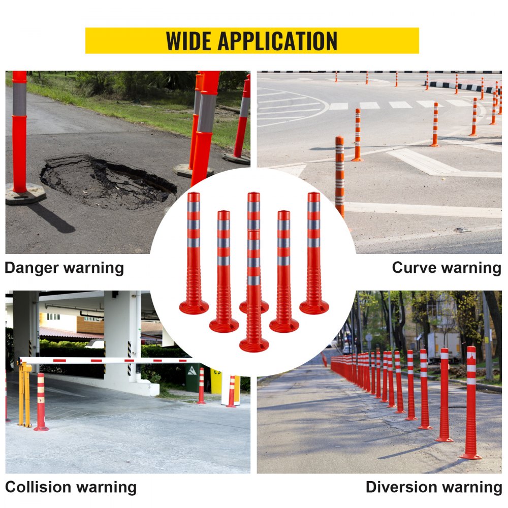 VEVOR traffic delineator cones for danger, curve, collision, and diversion warnings.