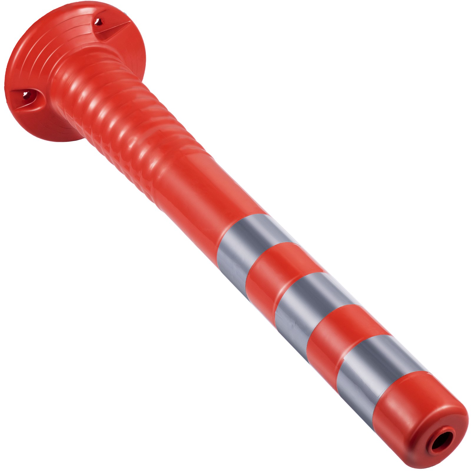 red VEVOR traffic delineator cone with reflective silver stripes.