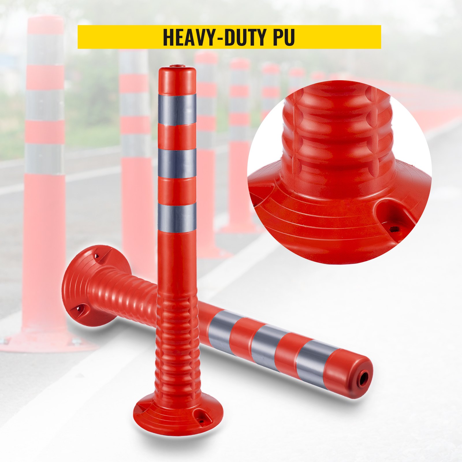 VEVOR traffic delineator cones with heavy-duty pu construction.