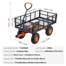 VEVOR Dump Cart, Metal Garden Dump Cart with Easy to Assemble Frame, Dump Wagon with 2-in-1 Convertible Handle, Utility Wheelbarrow 400 lbs Capacity, 10 inch Tires