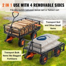 VEVOR Dump Cart, Metal Garden Dump Cart with Easy to Assemble Frame, Dump Wagon with 2-in-1 Convertible Handle, Utility Wheelbarrow 181kg Capacity, 10 inch Tires