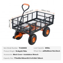 VEVOR Dump Cart, Metal Garden Dump Cart with Easy to Assemble Frame, Dump Wagon with 2-in-1 Convertible Handle, Utility Wheelbarrow 400 lbs Capacity, 10 inch Tires