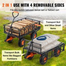 VEVOR Dump Cart, Metal Garden Dump Cart with Easy to Assemble Frame, Dump Wagon with 2-in-1 Convertible Handle, Utility Wheelbarrow 399kg Capacity, 25.4cm Tires