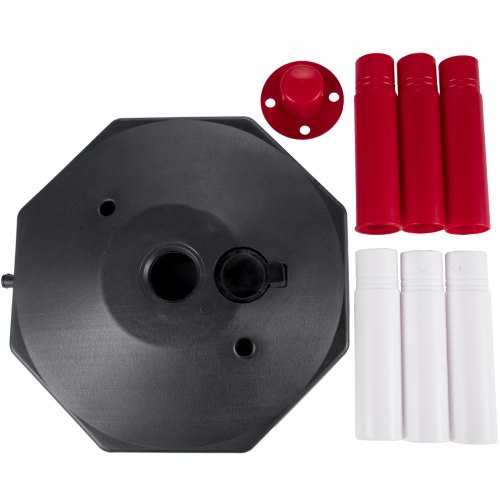 VEVOR Plastic Stanchion, 4pcs Chain Stanchion, Plastic Stanchion Kit w/ 32ft Chain 8 S-Hooks, PE Plastic White Stanchion for Warning/Crowd Control at Parking Lot, Construction Lot, Driveway Elevator