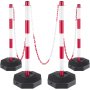 VEVOR 4x Traffic Barrier Post w/ Plastic Chain T Crowd Control Red and white