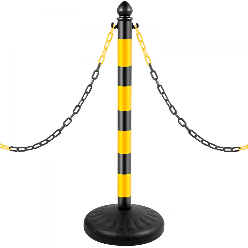 VEVOR Plastic Stanchion, 4pcs Chain Stanchion, Outdoor Stanchion with 4 x 39inch Long Chains, PE Plastic Crowd Control Barrier for Warning Crowd Control at Garage, Construction Lot, Driveway, Elevator