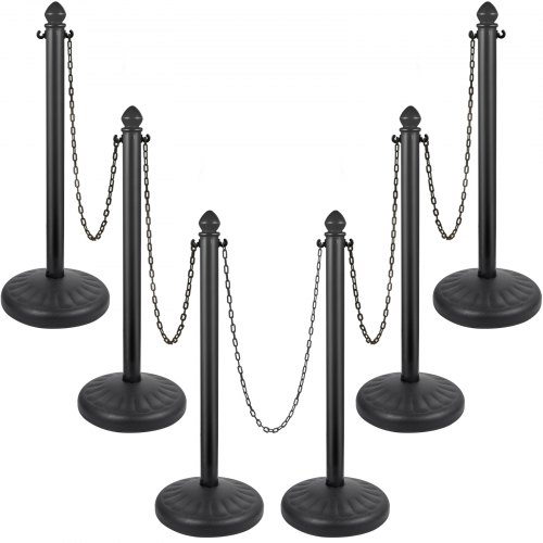 VEVOR Plastic Stanchion, 6pcs Chain Stanchion, Outdoor Stanchion wi 6 x 39inch Long Chains, PE Plastic Crowd Control Barrier for Warning Crowd Control at Restaurant, Supermarket, Exhibition, City Mall