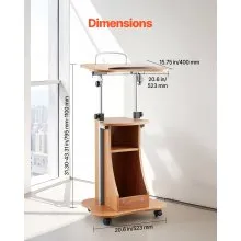 Podium Stand 43 in Wooden Lectern with Lockable Wheels Storage Height Adjustable