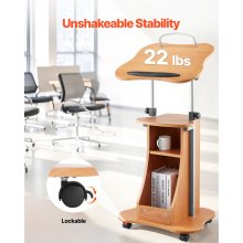 Podium Stand 43 in Wooden Lectern with Lockable Wheels Storage Height Adjustable