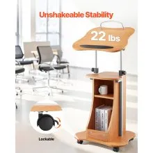 Podium Stand 43 in Wooden Lectern with Lockable Wheels Storage Height Adjustable
