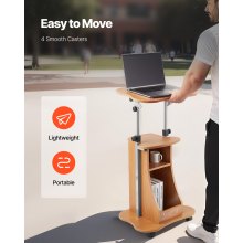 Podium Stand 43 in Wooden Lectern with Lockable Wheels Storage Height Adjustable