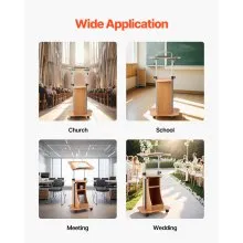 Podium Stand 43 in Wooden Lectern with Lockable Wheels Storage Height Adjustable